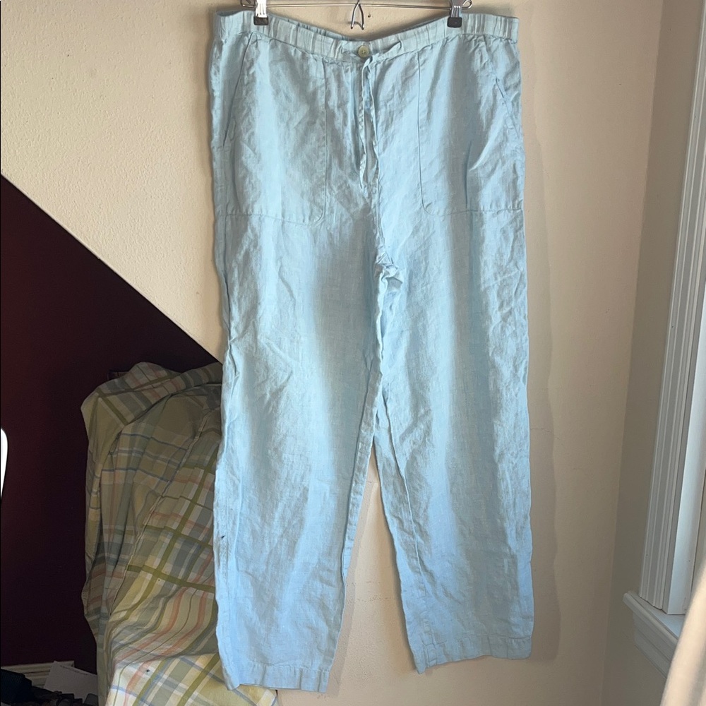 Liz Claiborne Liz Sport Light Blue High Waisted ‎ Linen Pants 12